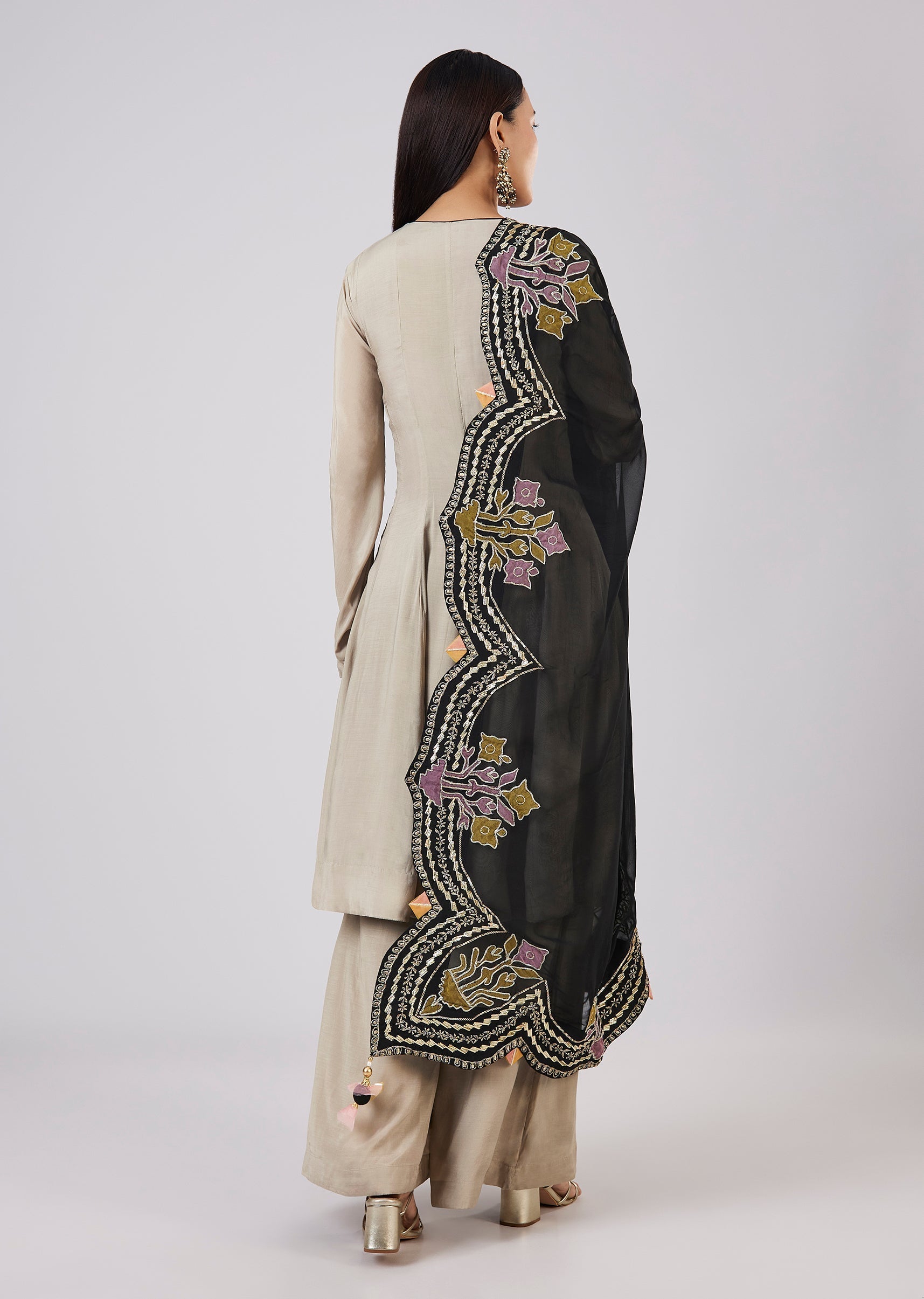 Grey Organza Short Anarkali Set