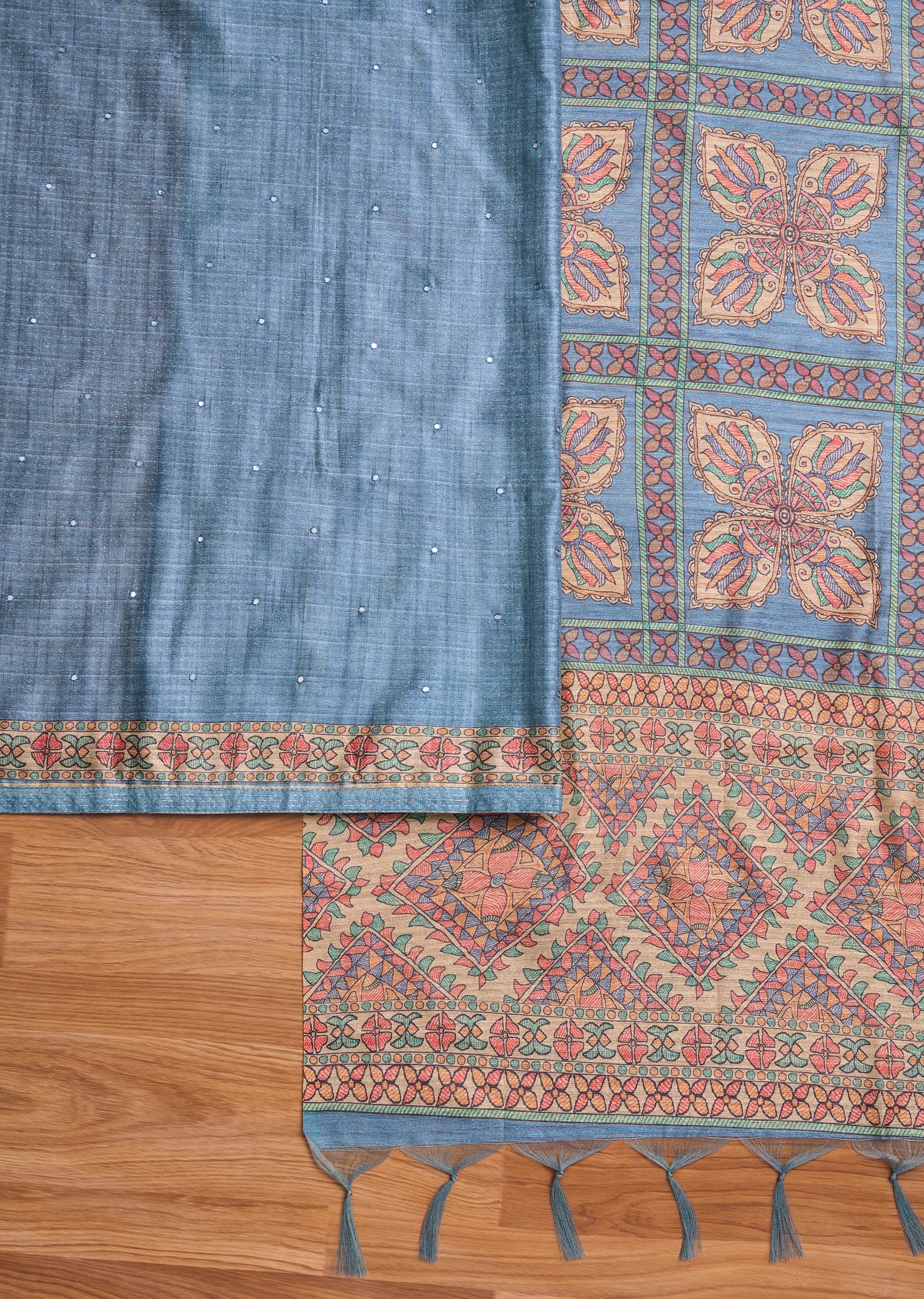 Grey Tissue Unstitched Suit Set
