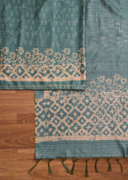 Greyish Blue Tussar Unstitched Suit With Dupatta