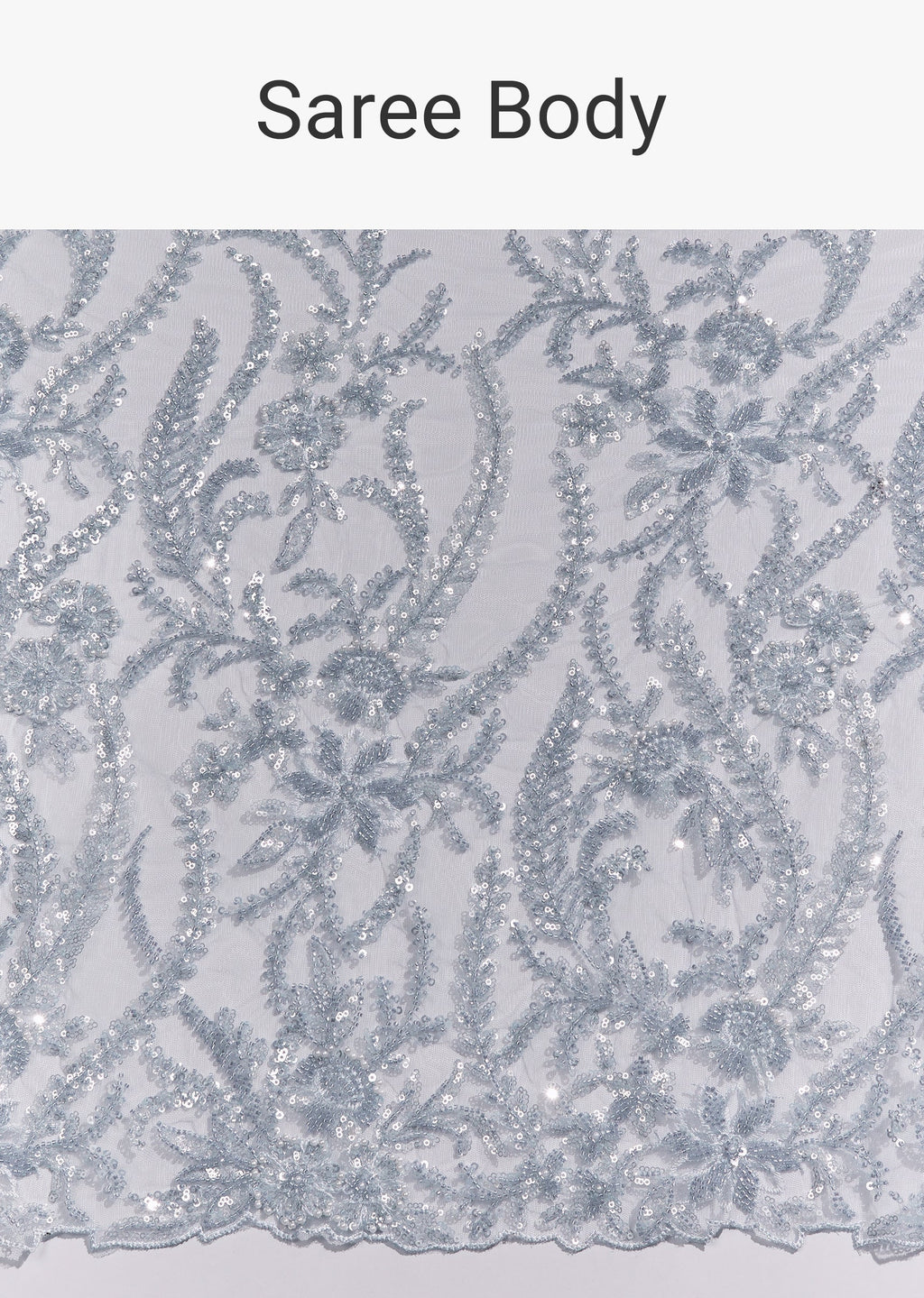Ice Blue Heavy Embroidered Net Saree With Cutwork Border And All Over Floral Jaal