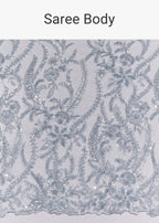 Ice Blue Heavy Embroidered Net Saree With Cutwork Border And All Over Floral Jaal