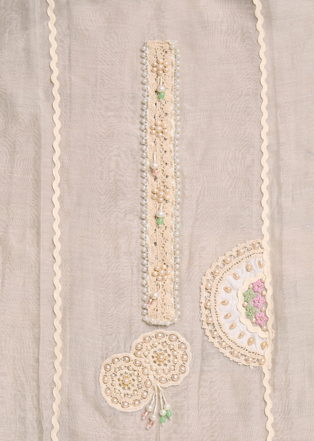 Ivory Chanderi Embroidered Unstitched Suit Set