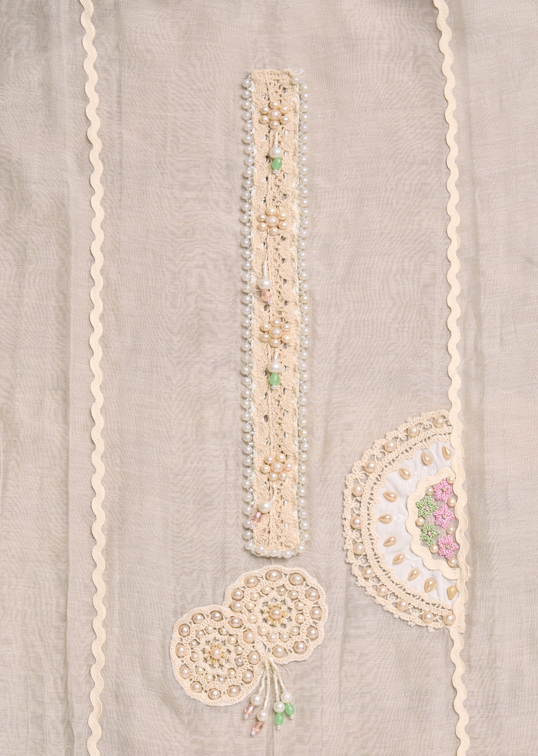 Ivory Chanderi Embroidered Unstitched Suit Set