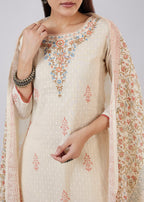 Ivory Cotton Kurta Set With Hand Block Print