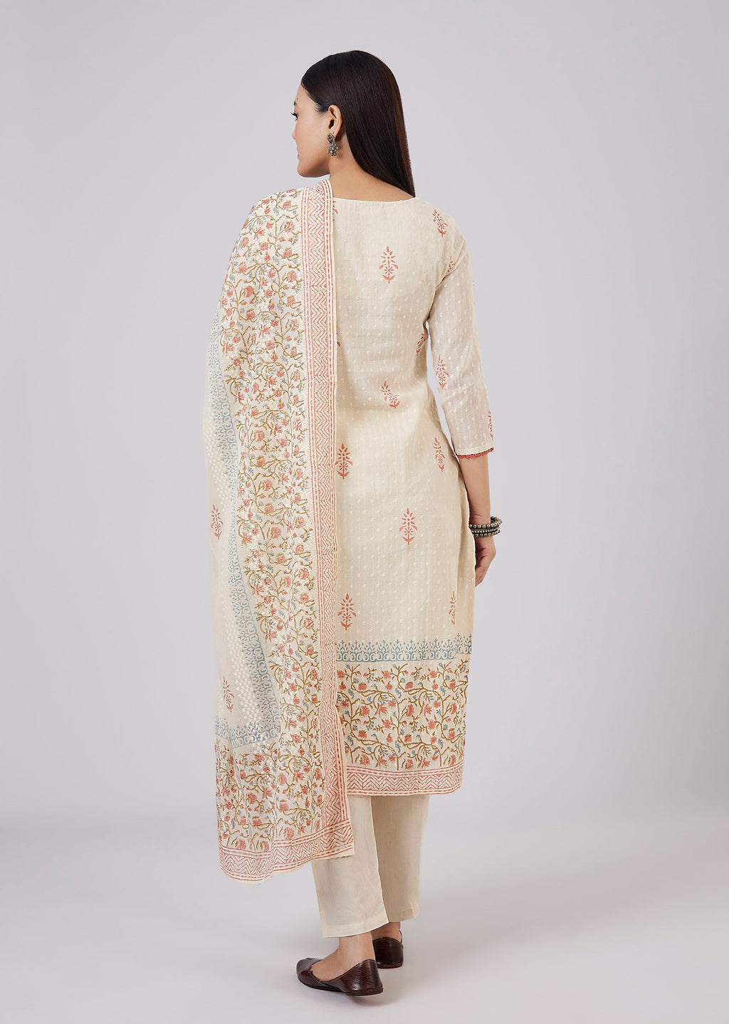 Ivory Cotton Kurta Set With Hand Block Print