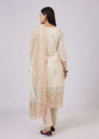 Ivory Cotton Kurta Set With Hand Block Print