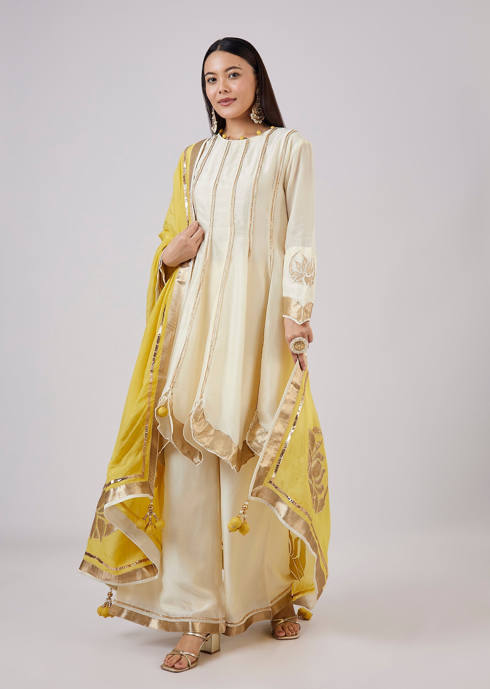 Ivory Cotton Silk Anarkali With Gotta Work