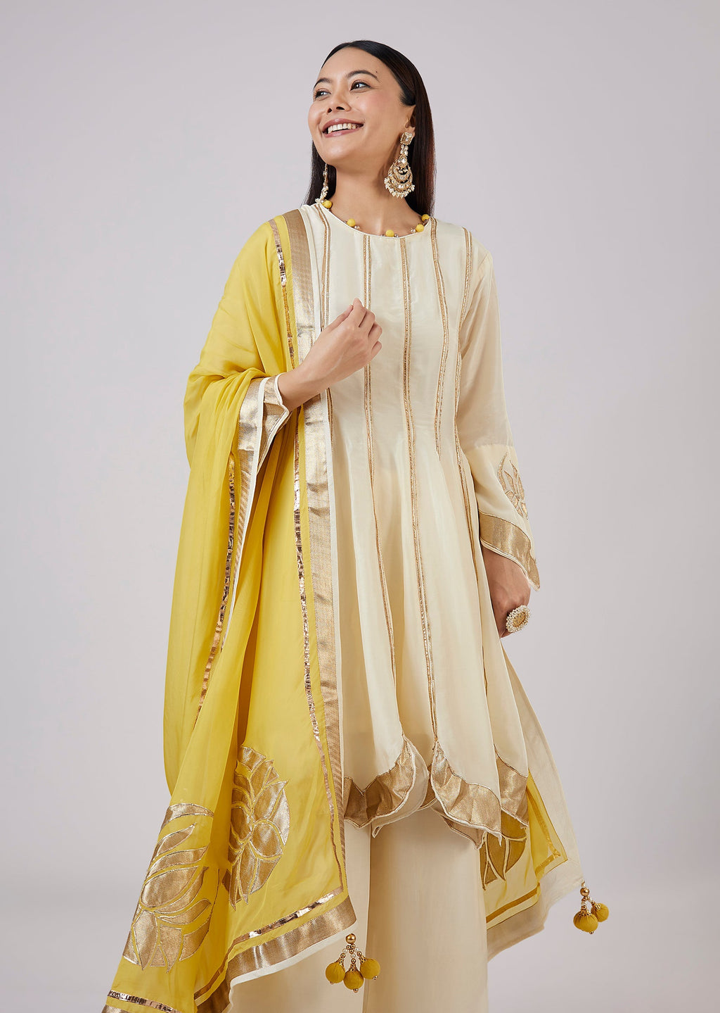 Ivory Cotton Silk Anarkali With Gotta Work