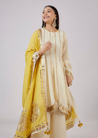 Ivory Cotton Silk Anarkali With Gotta Work