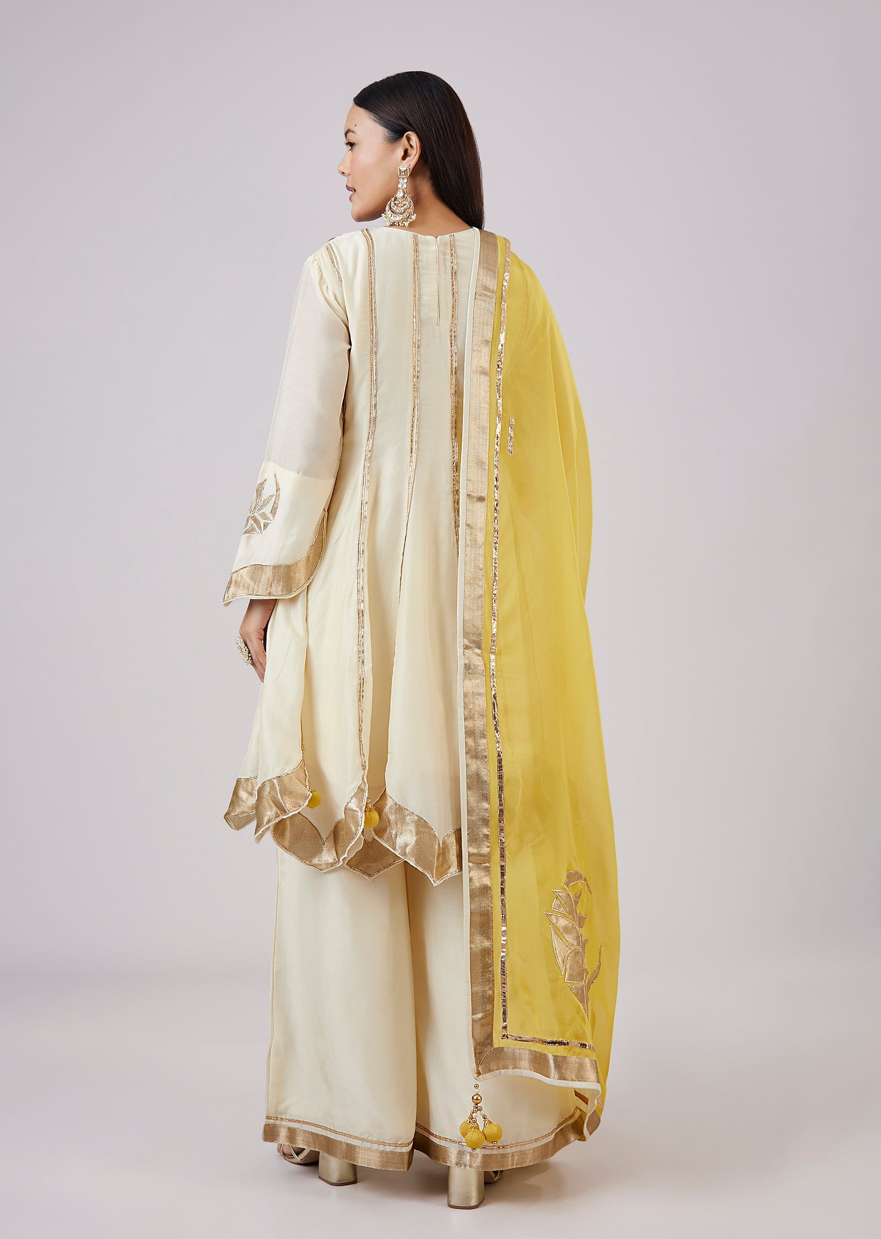 Ivory Cotton Silk Anarkali With Gotta Work