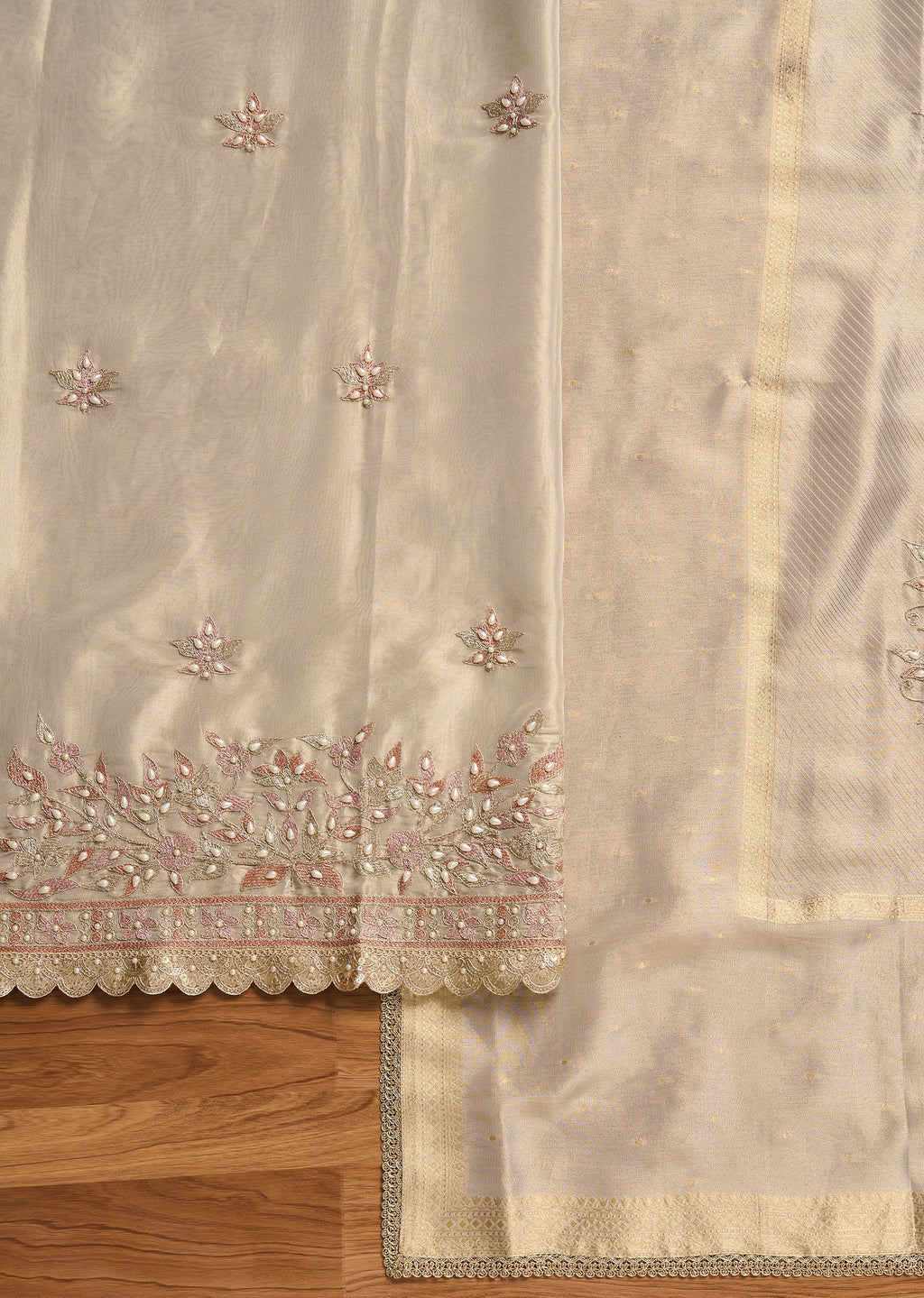 Ivory Crepe Unstitched Suit With Dupatta