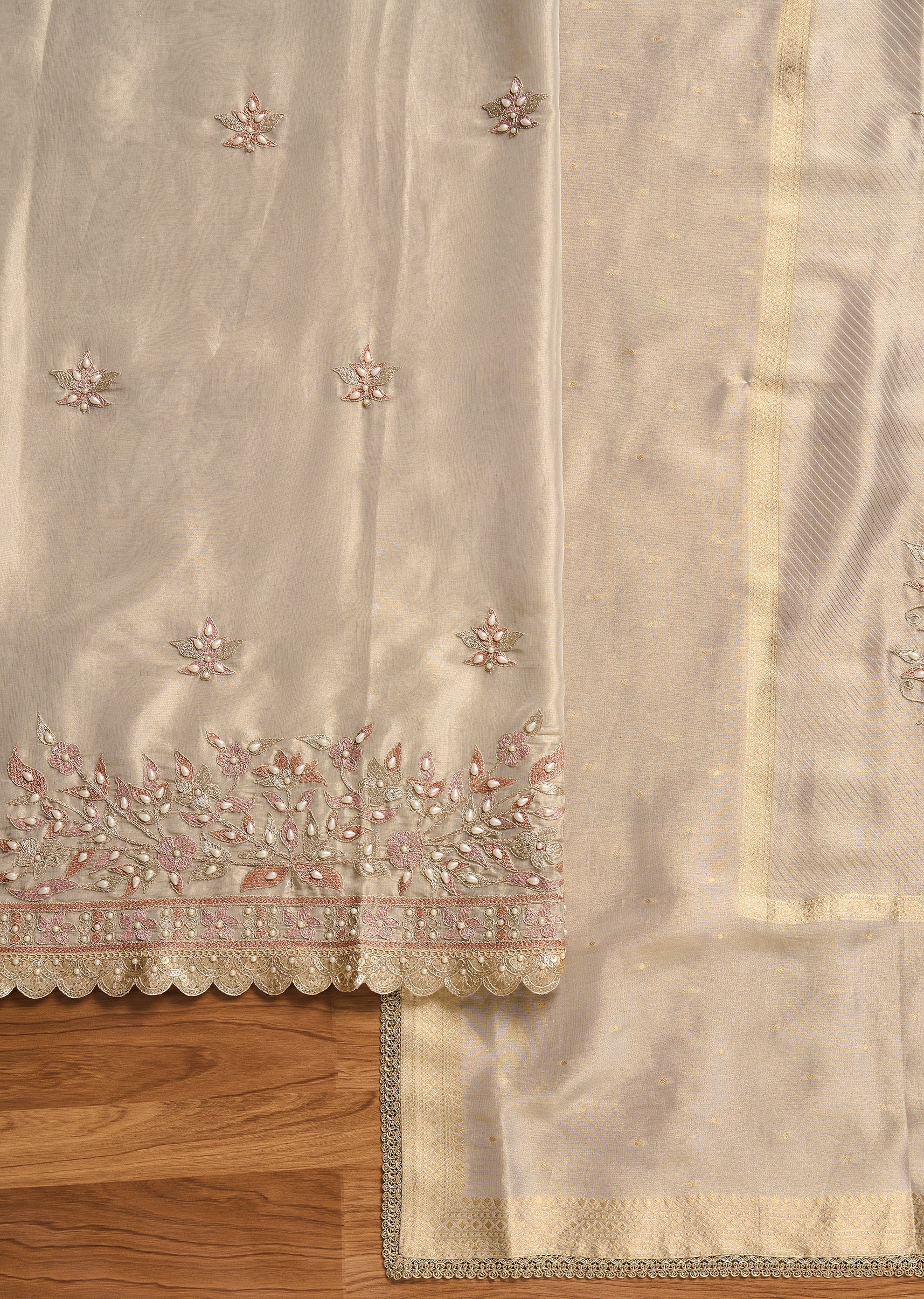 Ivory Crepe Unstitched Suit With Dupatta