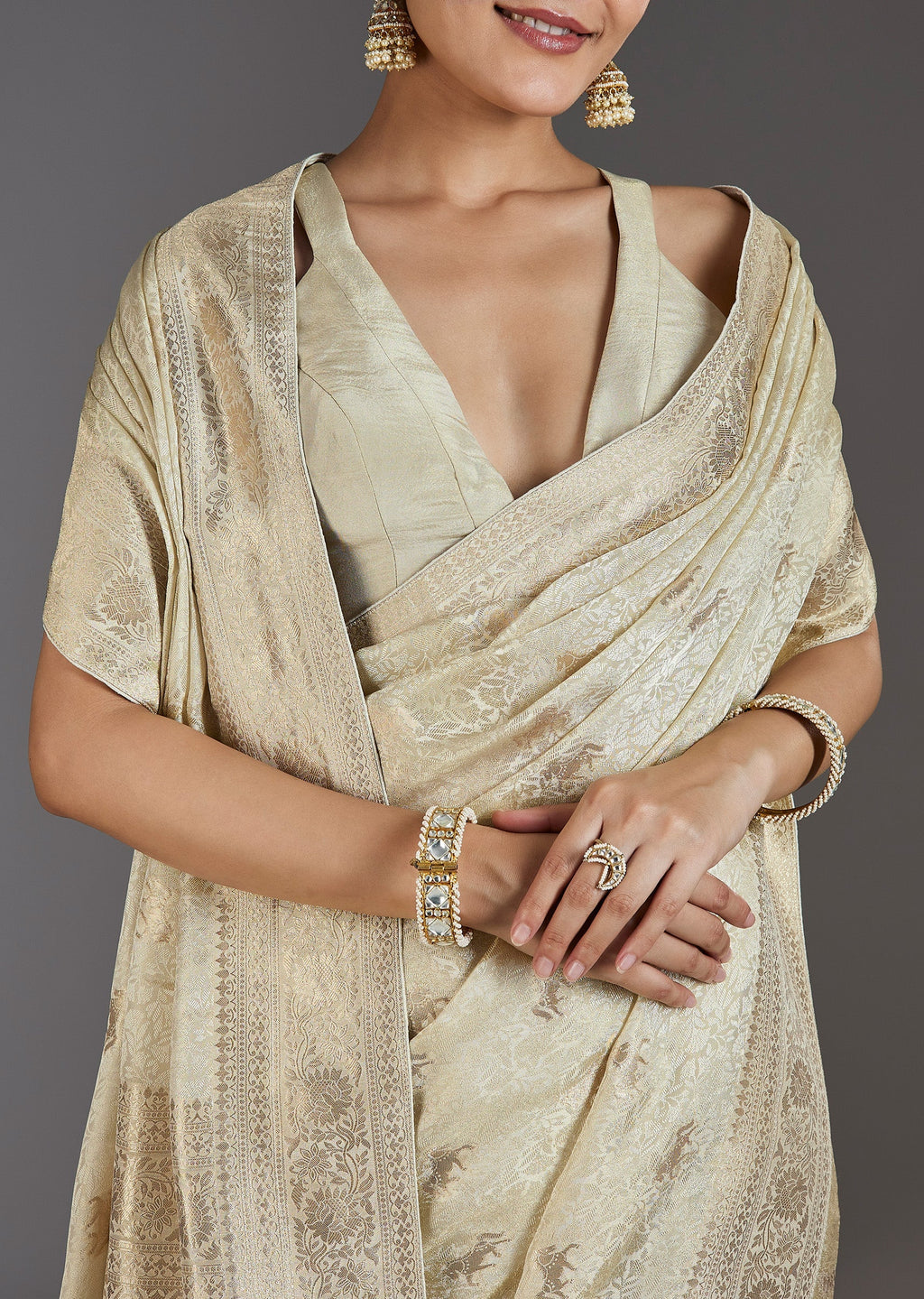 Ivory Jacquard Dola Silk Saree