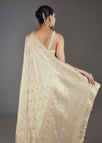 Ivory Jacquard Dola Silk Saree