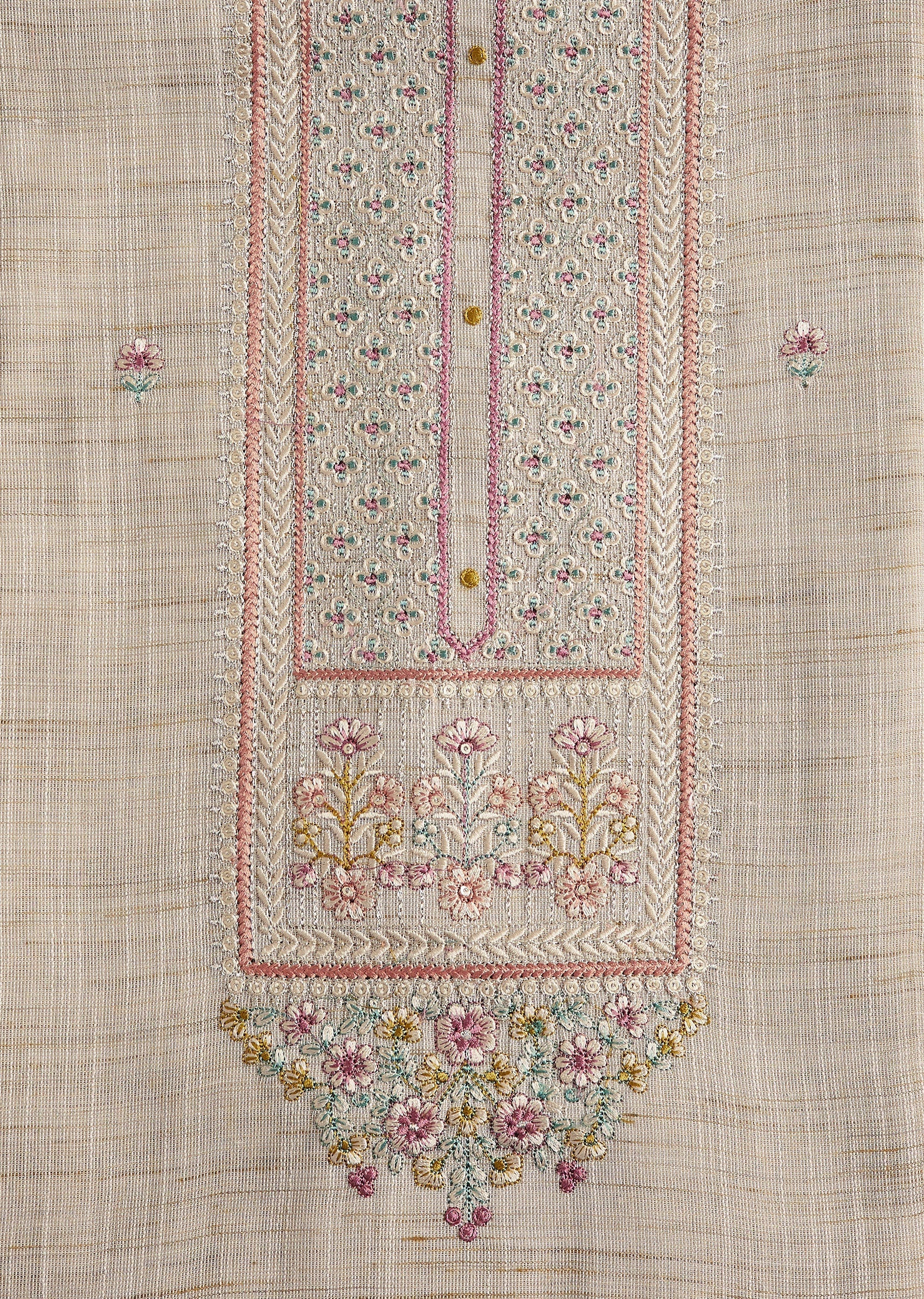Ivory Linen Embroidered Unstitched Suit Set
