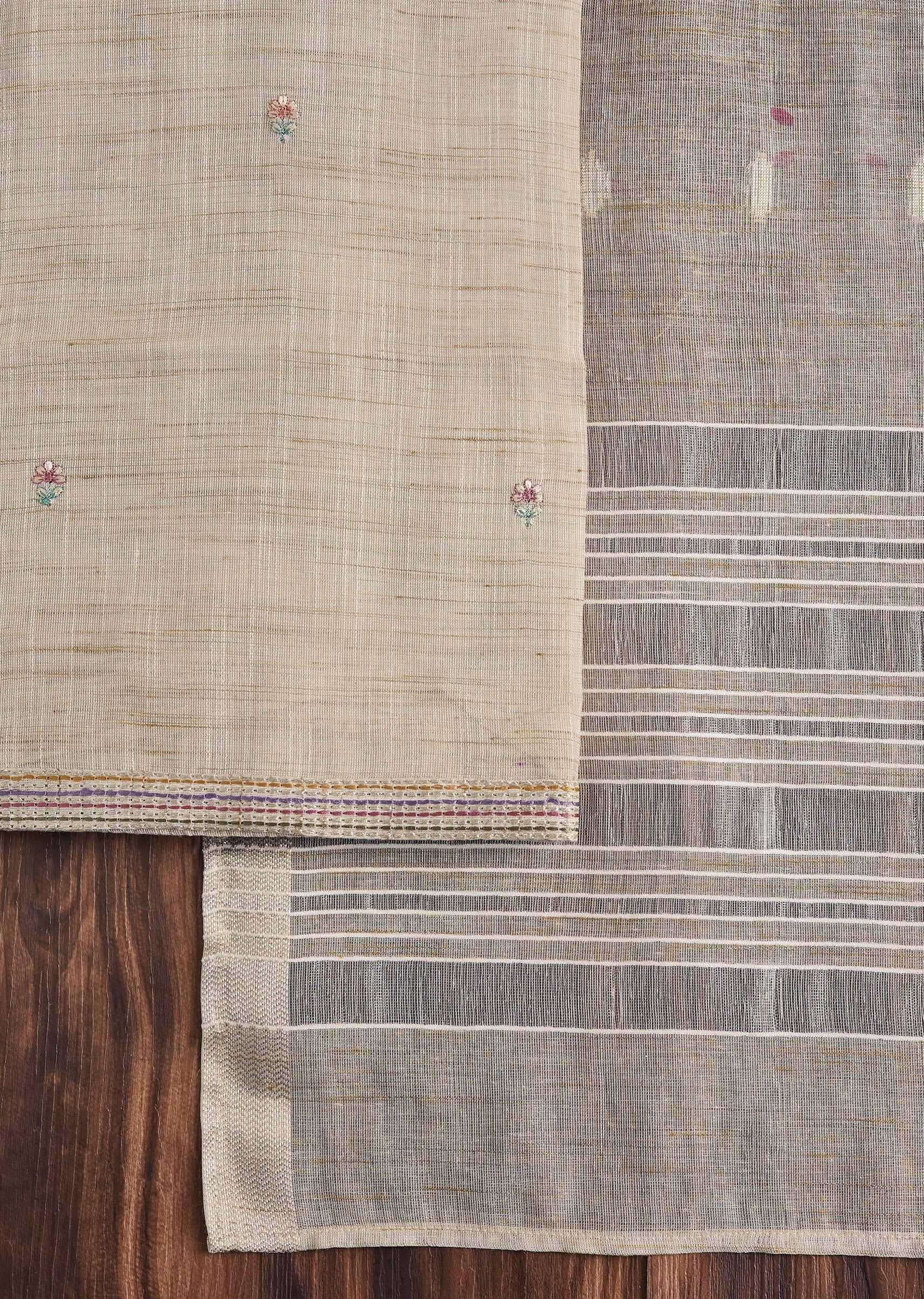 Ivory Linen Embroidered Unstitched Suit Set
