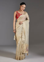 Ivory Tissue Embroidered Saree