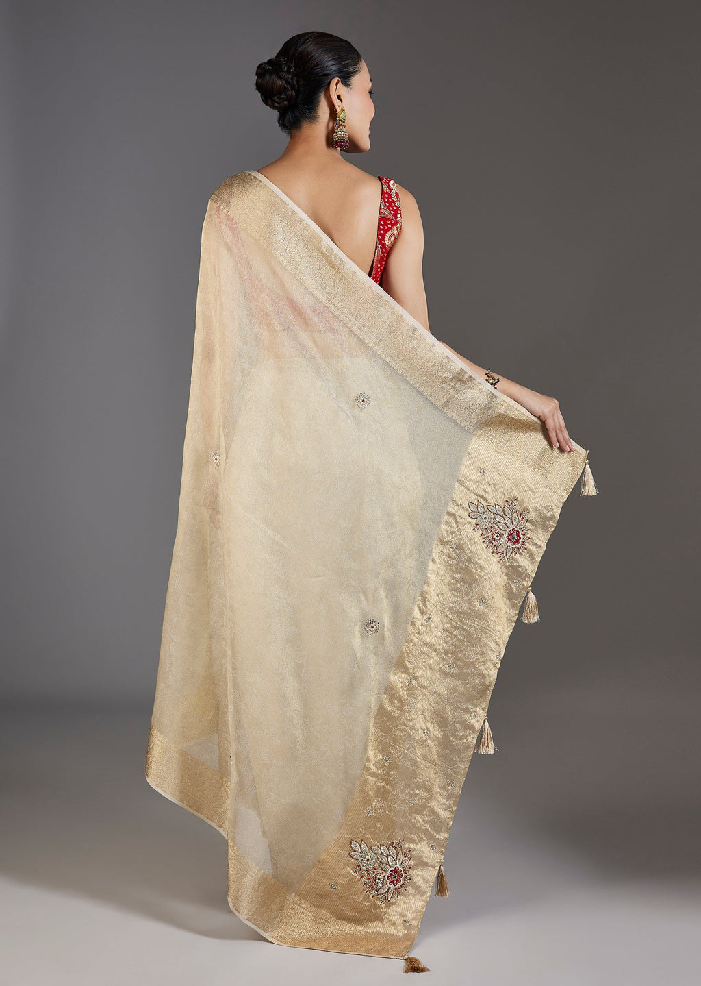 Ivory Tissue Embroidered Saree