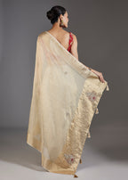 Ivory Tissue Embroidered Saree