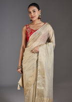 Ivory Tissue Embroidered Saree