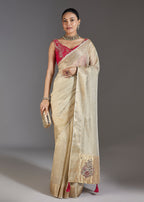 Ivory Tissue Saree With Embroidered Border