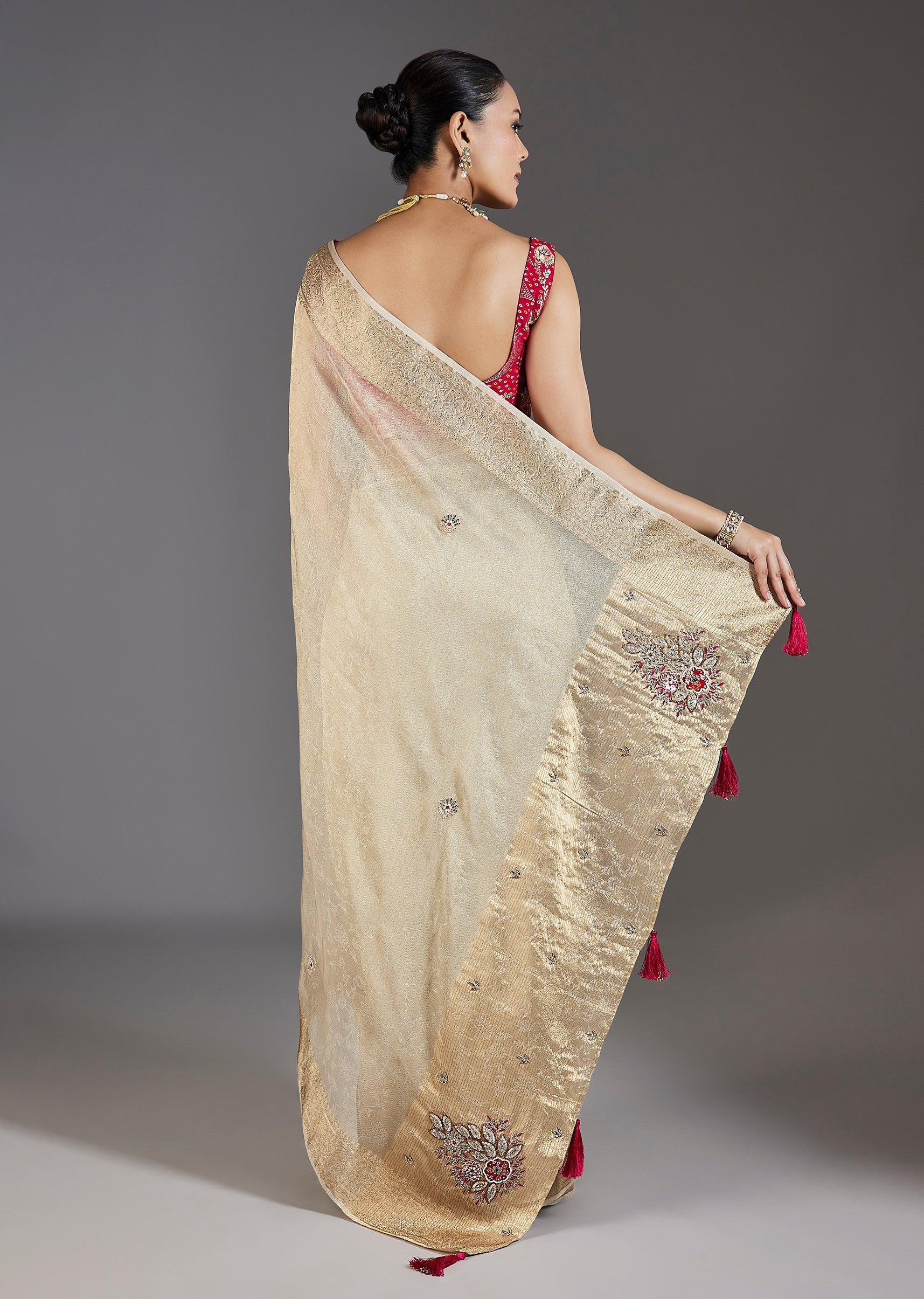 Ivory Tissue Saree With Embroidered Border