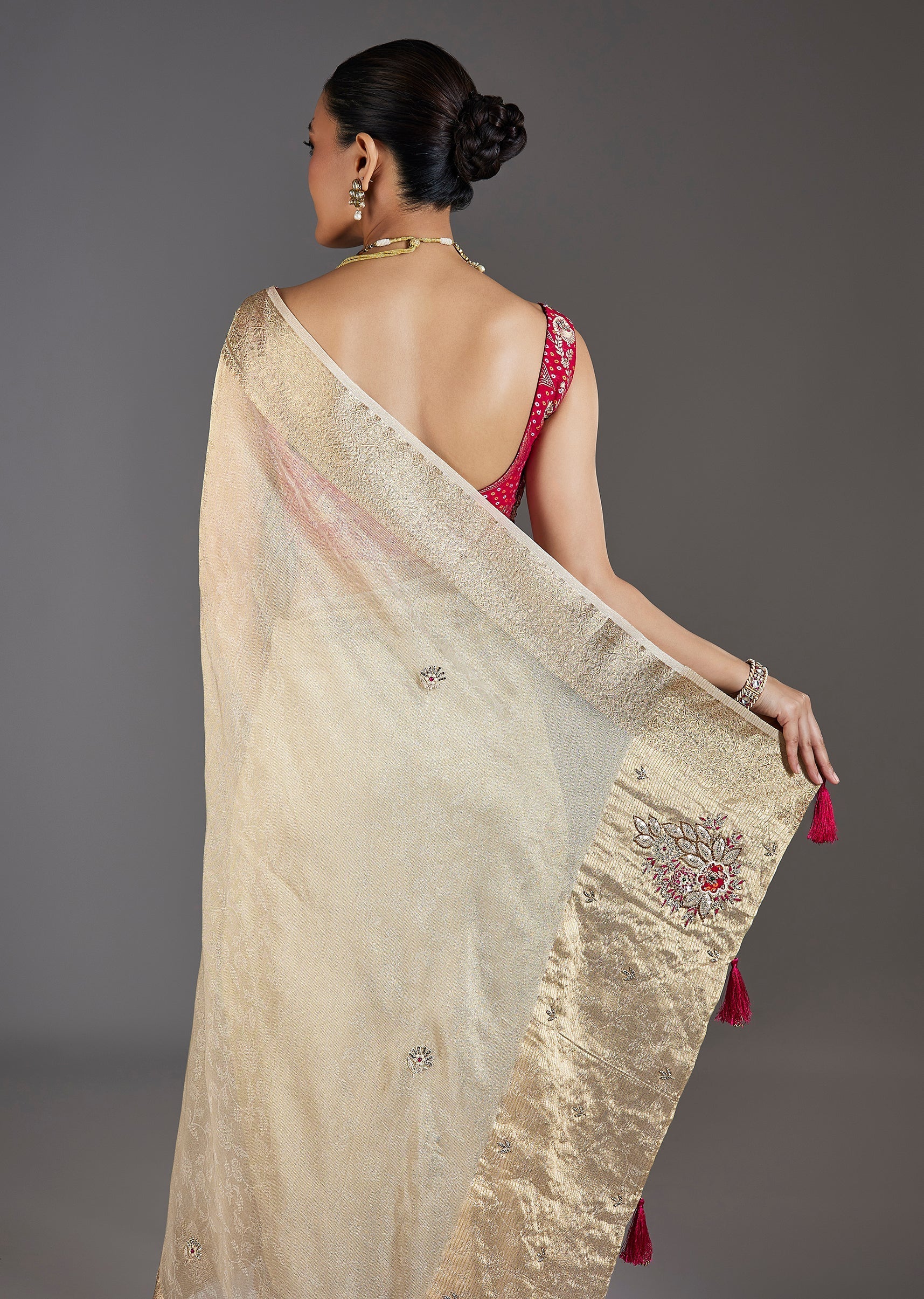 Ivory Tissue Saree With Embroidered Border