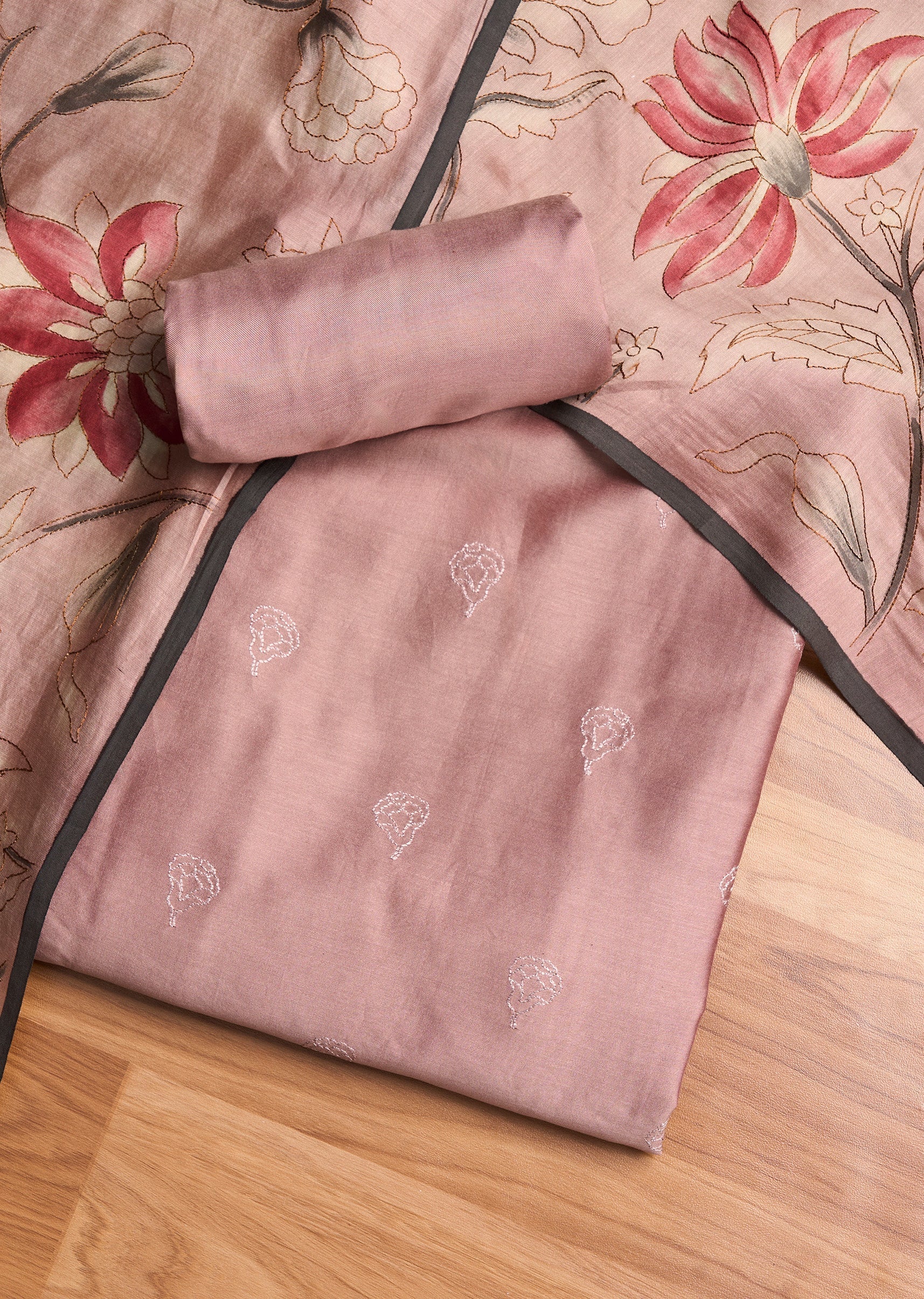 Lavender Chanderi Embellished Unstitched Suit Set