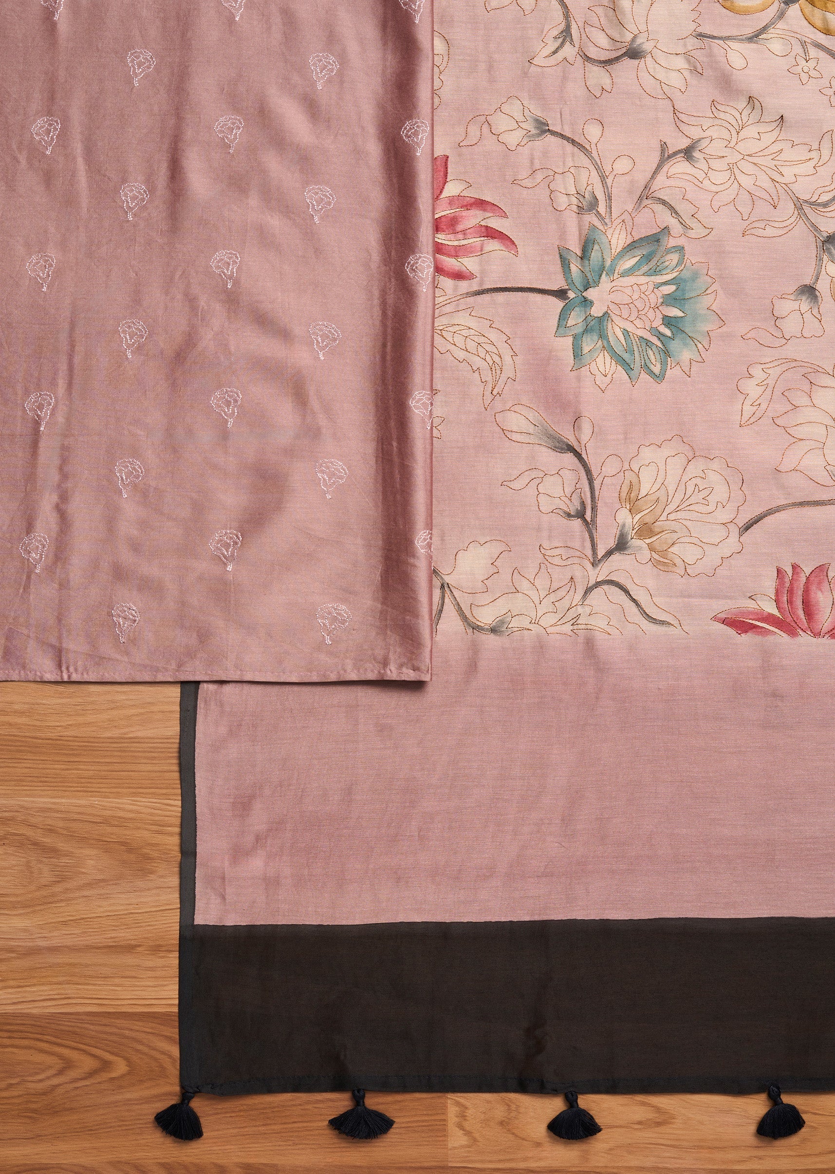 Lavender Chanderi Embellished Unstitched Suit Set