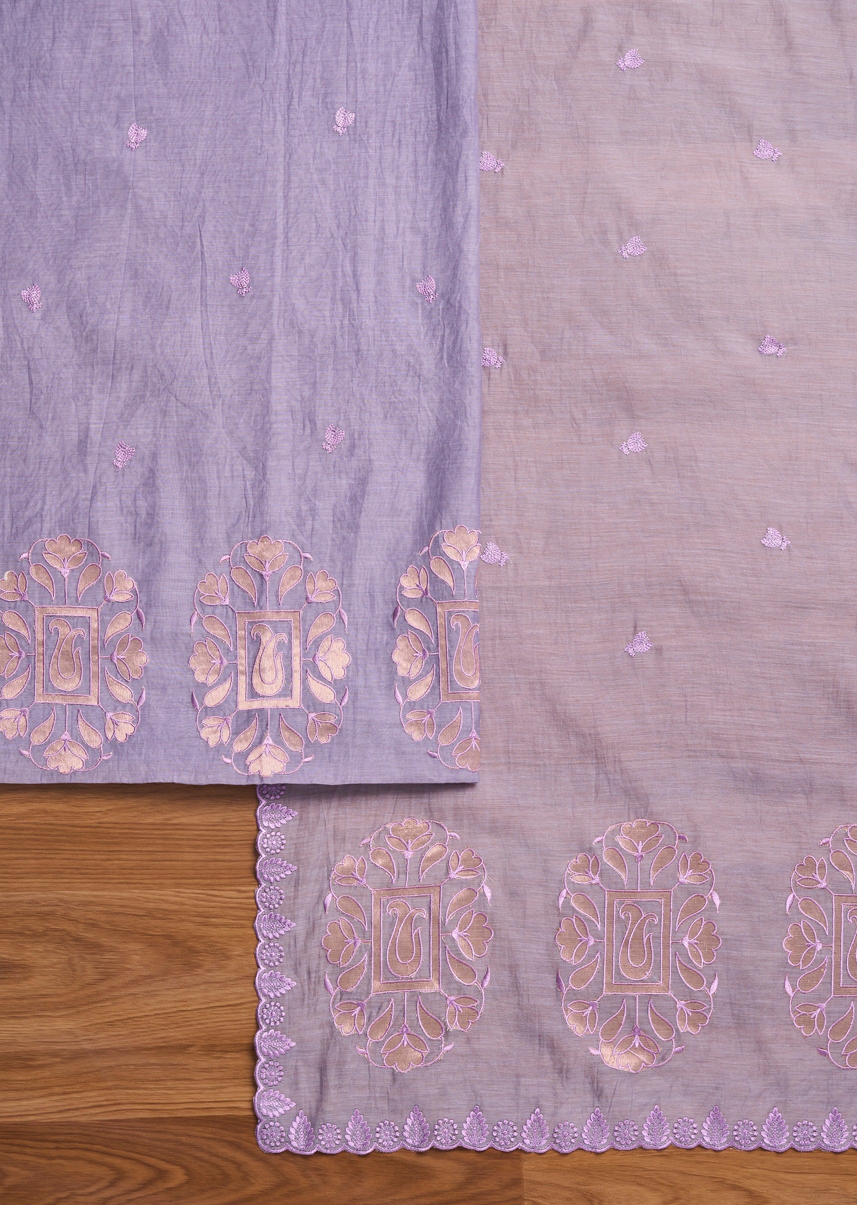 Lavender Chanderi Embroidered Unstitched Suit Set