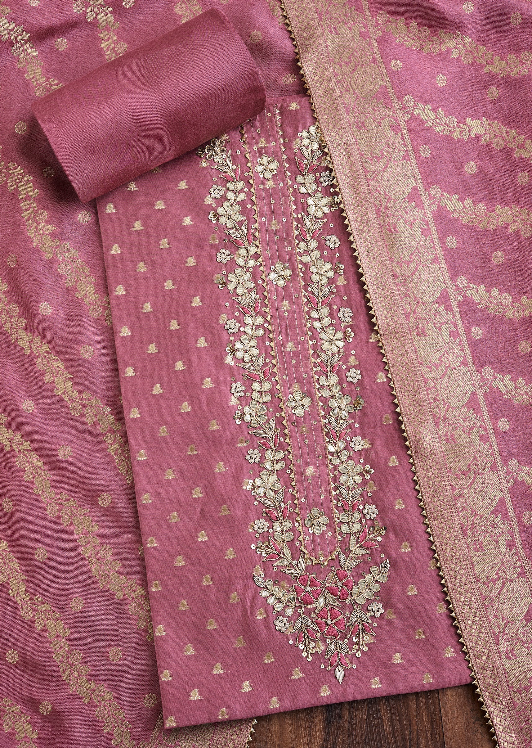 Lavender Chanderi Unstitched Suit
