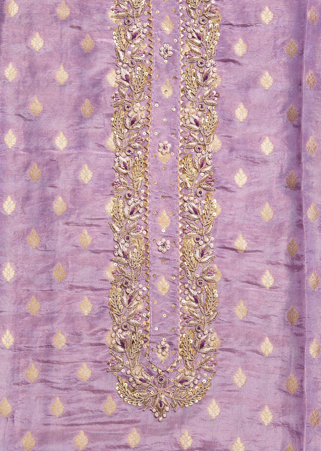Lavender Tissue Embroidered Unstitched Suit Set