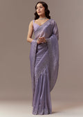 Lavender Tissue Saree With Cutdana And Sequin Embroidery