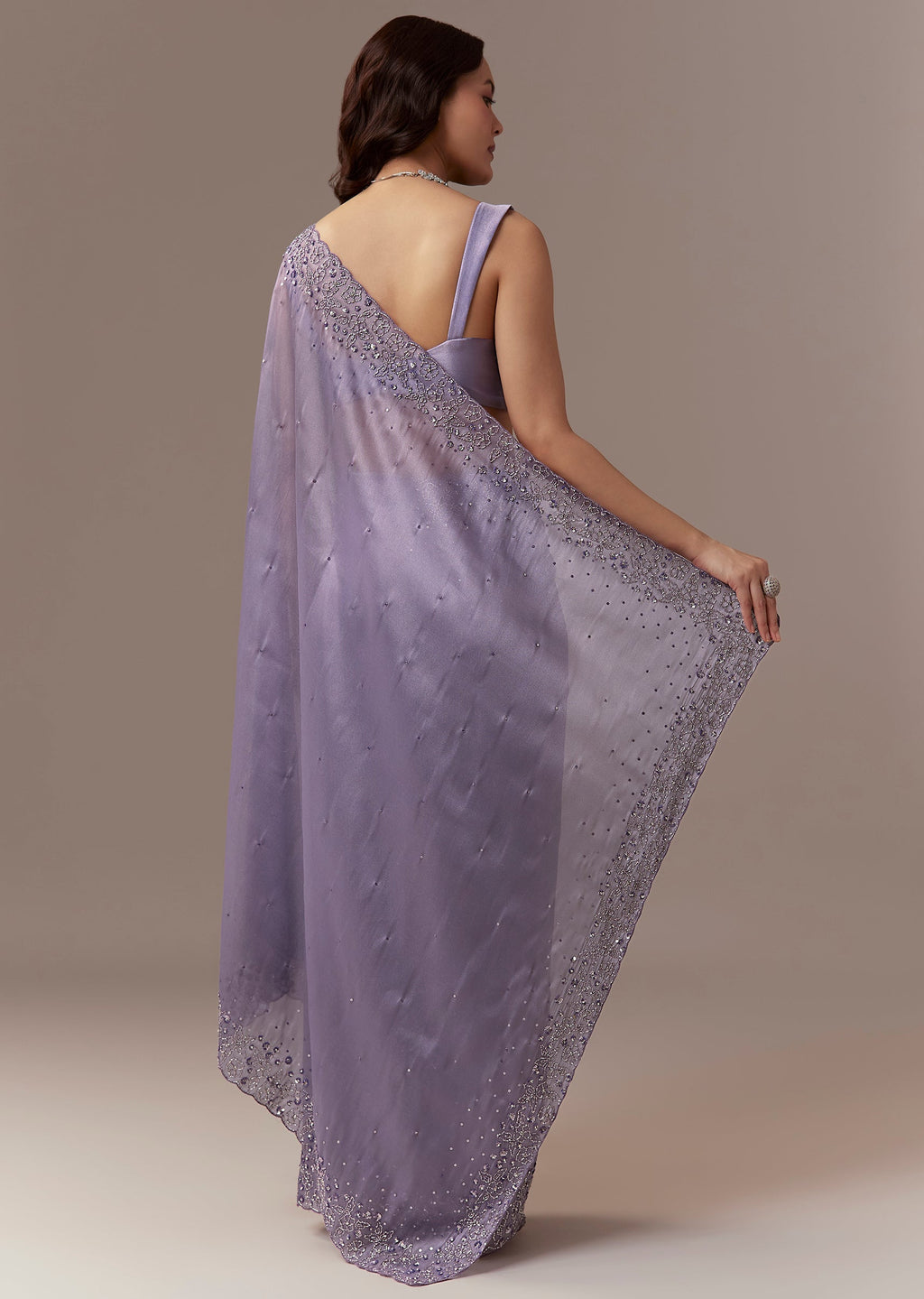Lavender Tissue Saree With Cutdana And Sequin Embroidery