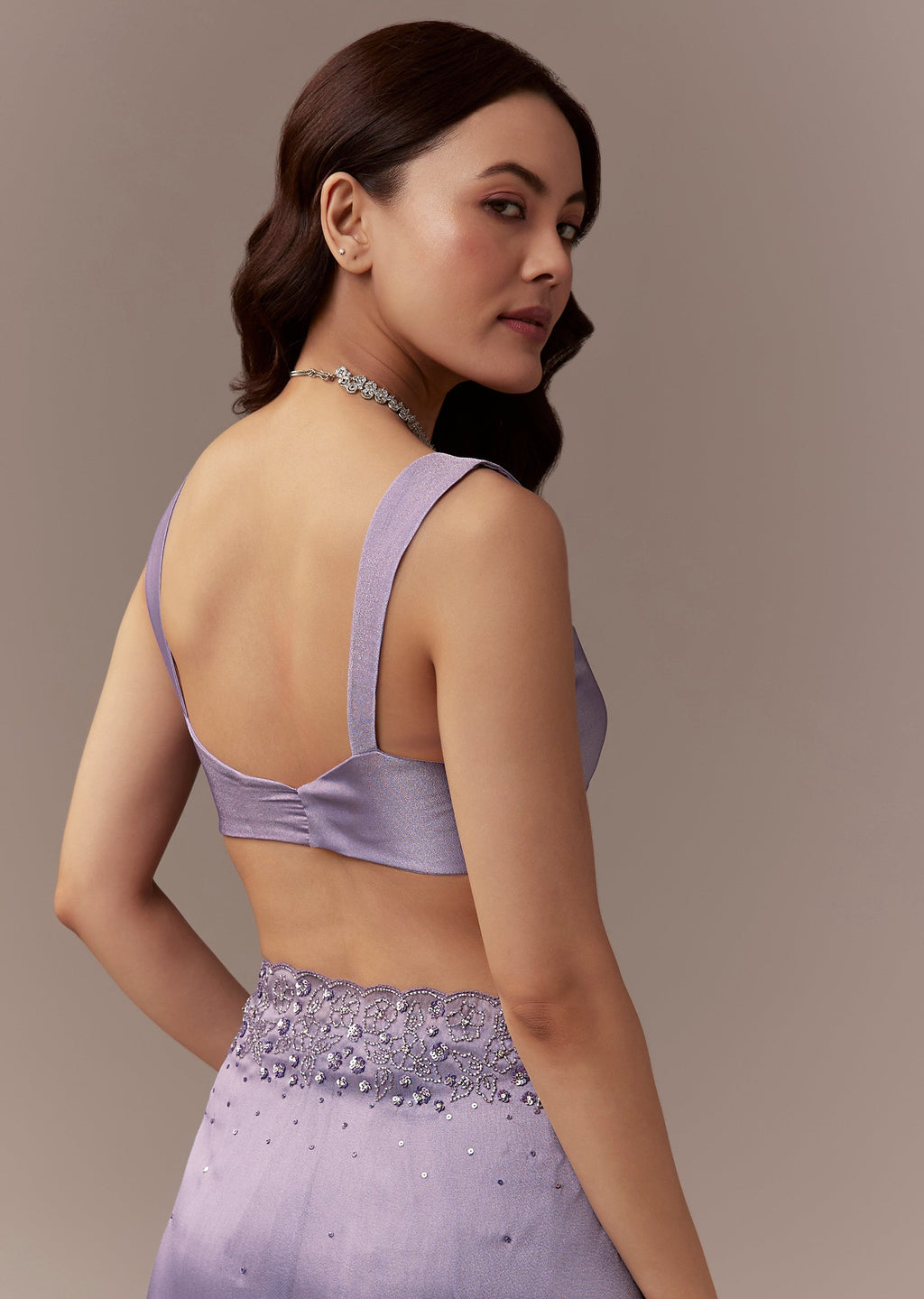 Lavender Tissue Saree With Cutdana And Sequin Embroidery