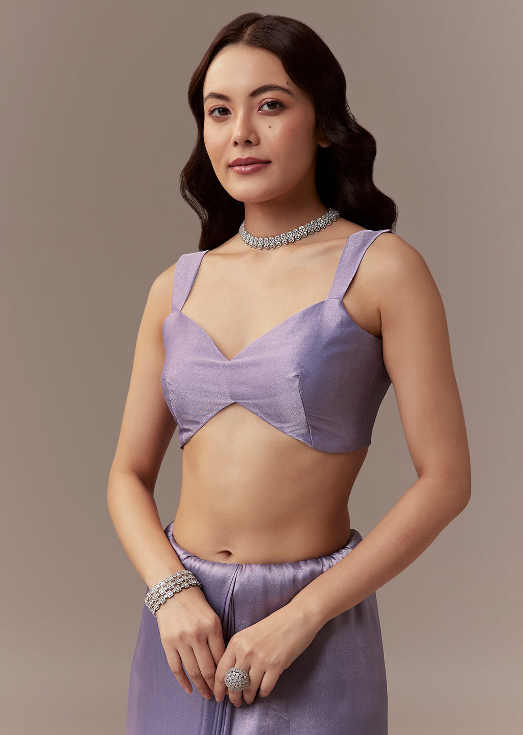 Lavender Tissue Saree With Cutdana And Sequin Embroidery