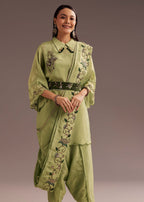 Light Green Zardosi Kurta With Embroidered Dupatta Belt