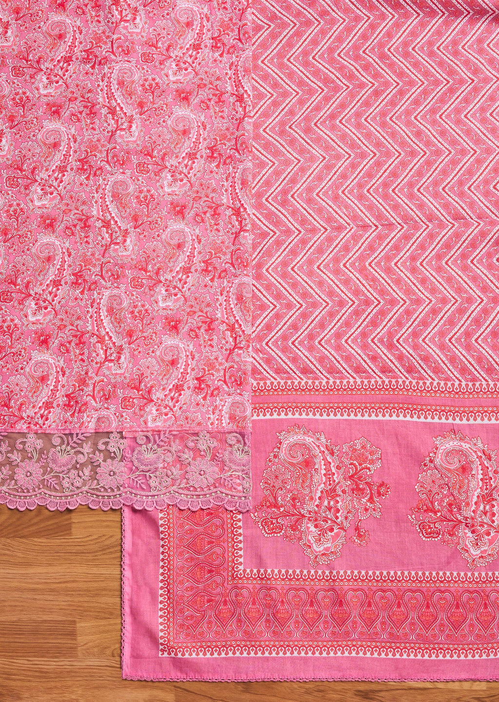 Light Pink Cotton Printed Unstitched Suit Set