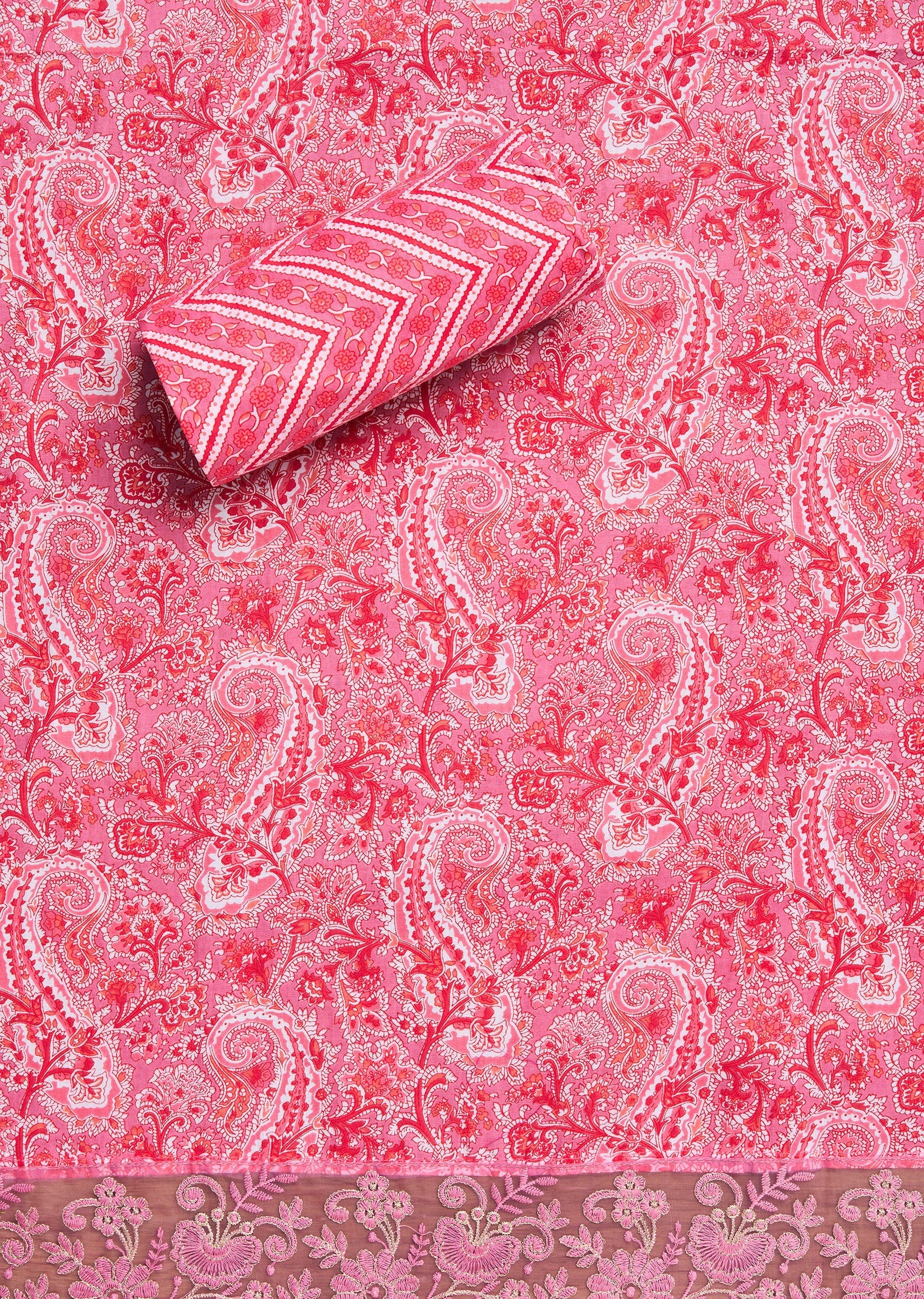 Light Pink Cotton Printed Unstitched Suit Set