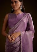Lilac Tissue Saree With Cutdana Embroidery And Scallop Border