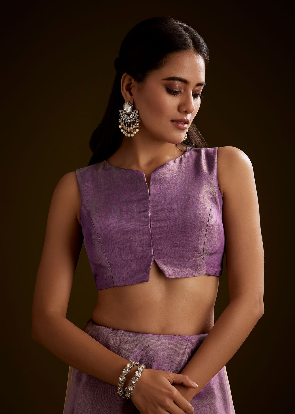 Lilac Tissue Saree With Cutdana Embroidery And Scallop Border