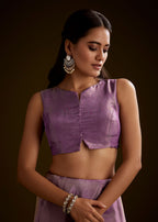 Lilac Tissue Saree With Cutdana Embroidery And Scallop Border