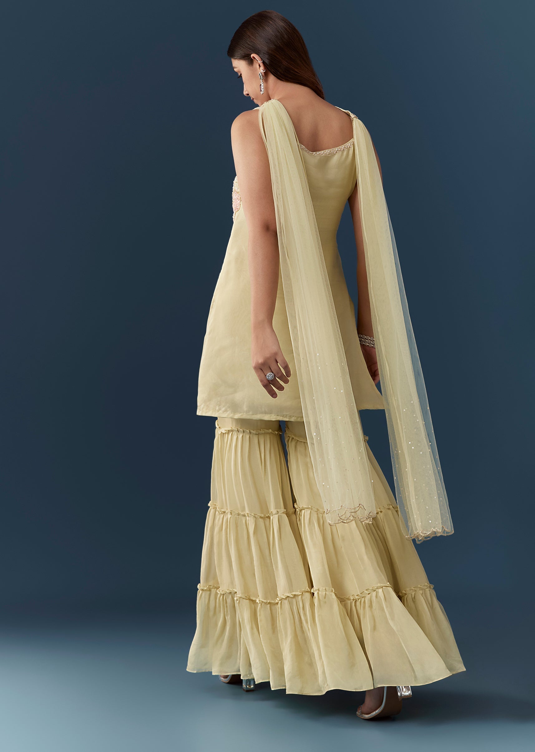 Lime Green Organza Kurta Sharara Set