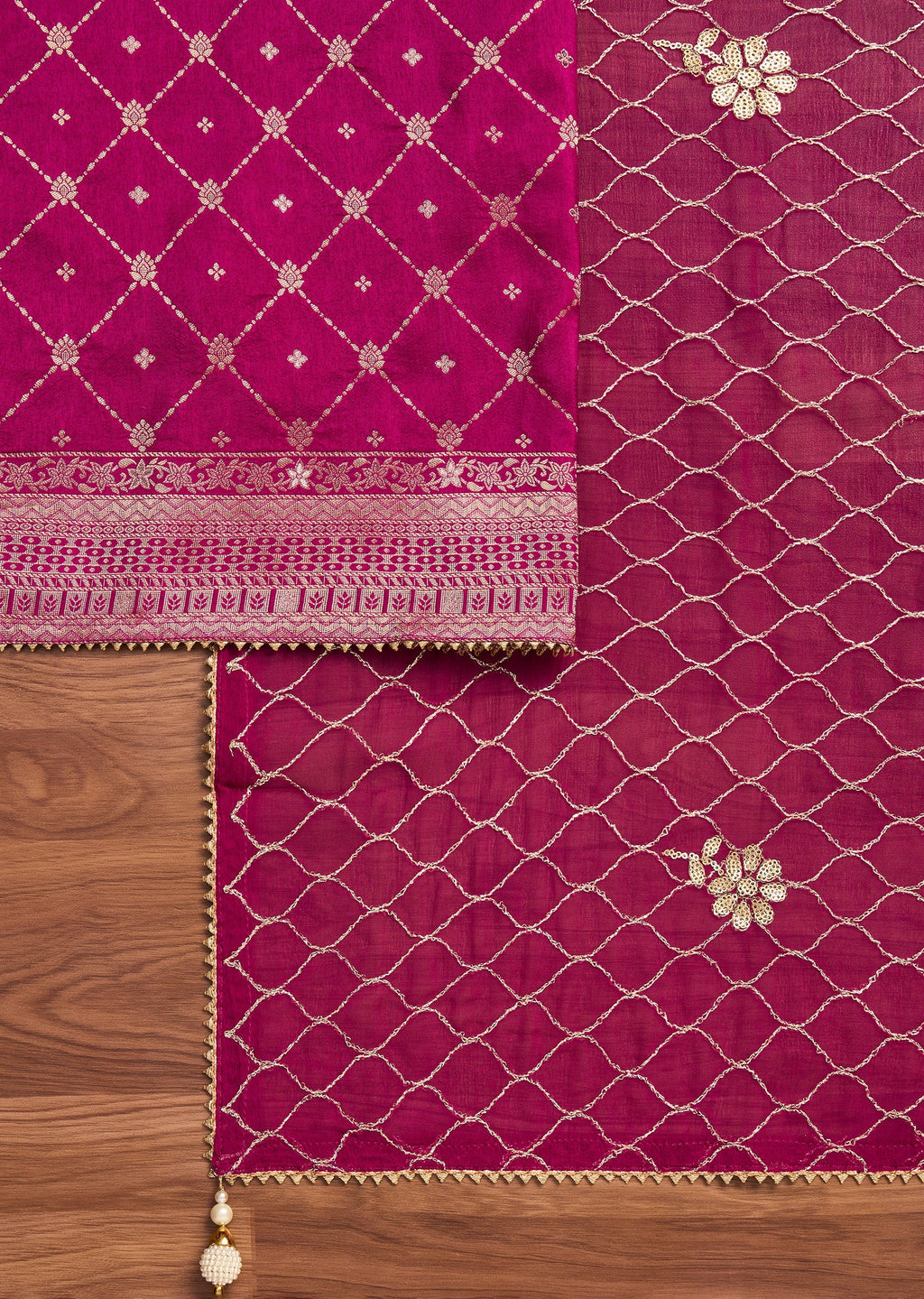 Magenta Chanderi Unstitched Suit With Dupatta