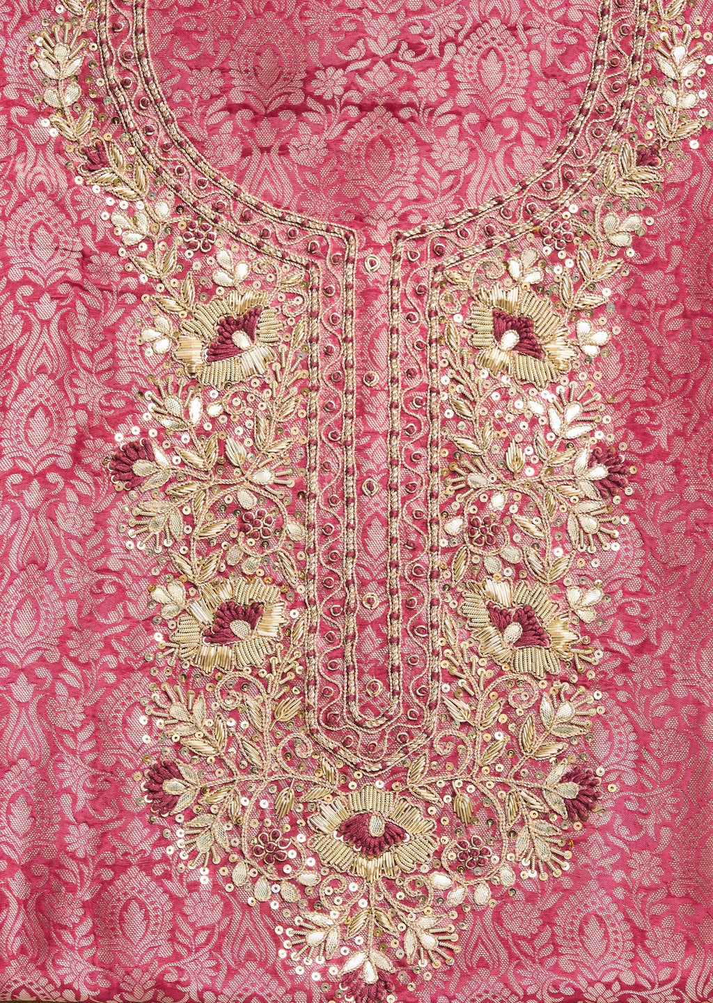 Magenta Tissue Brocade Banarasi Embroidered Unstitched Suit Set
