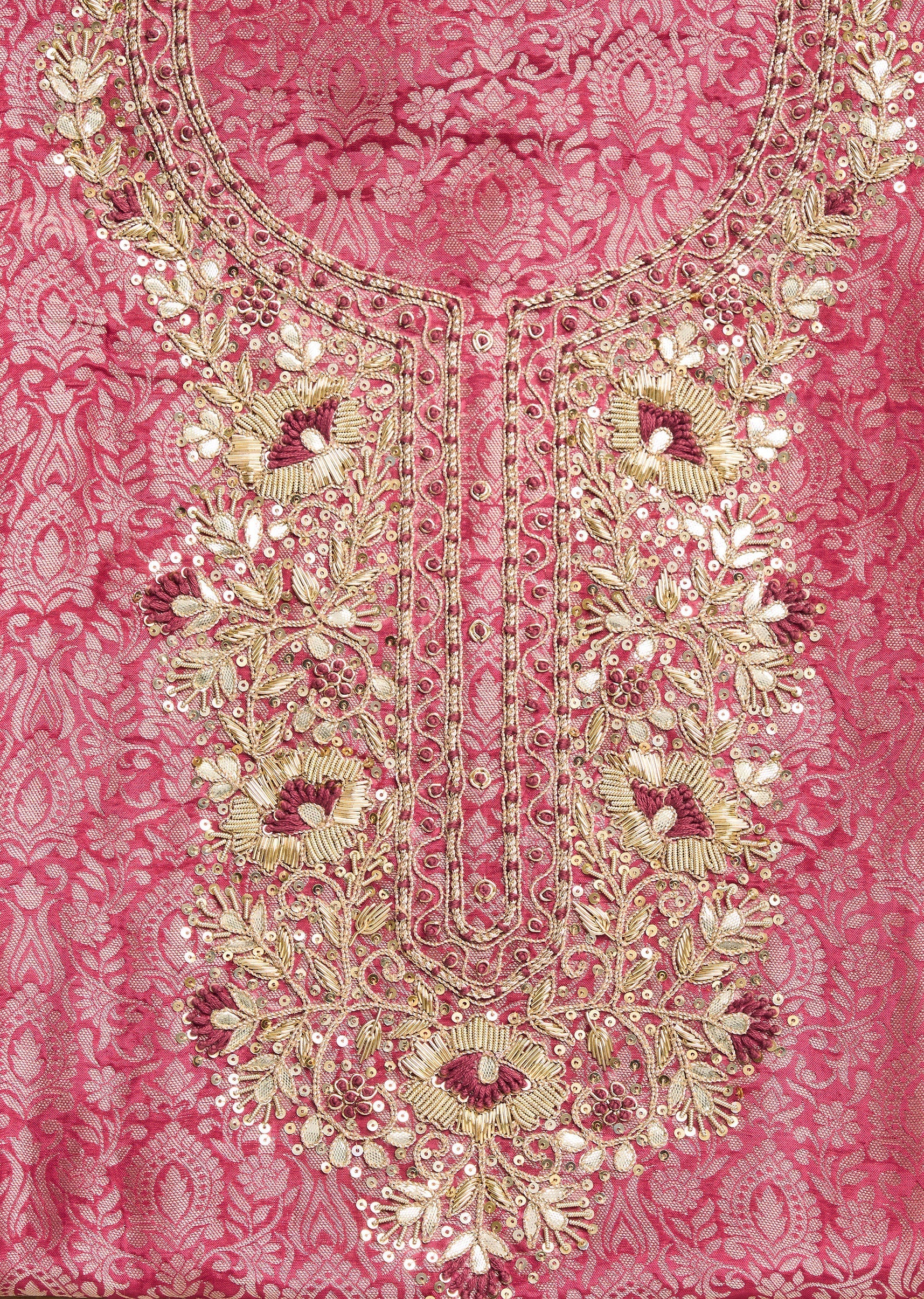 Magenta Tissue Brocade Banarasi Embroidered Unstitched Suit Set