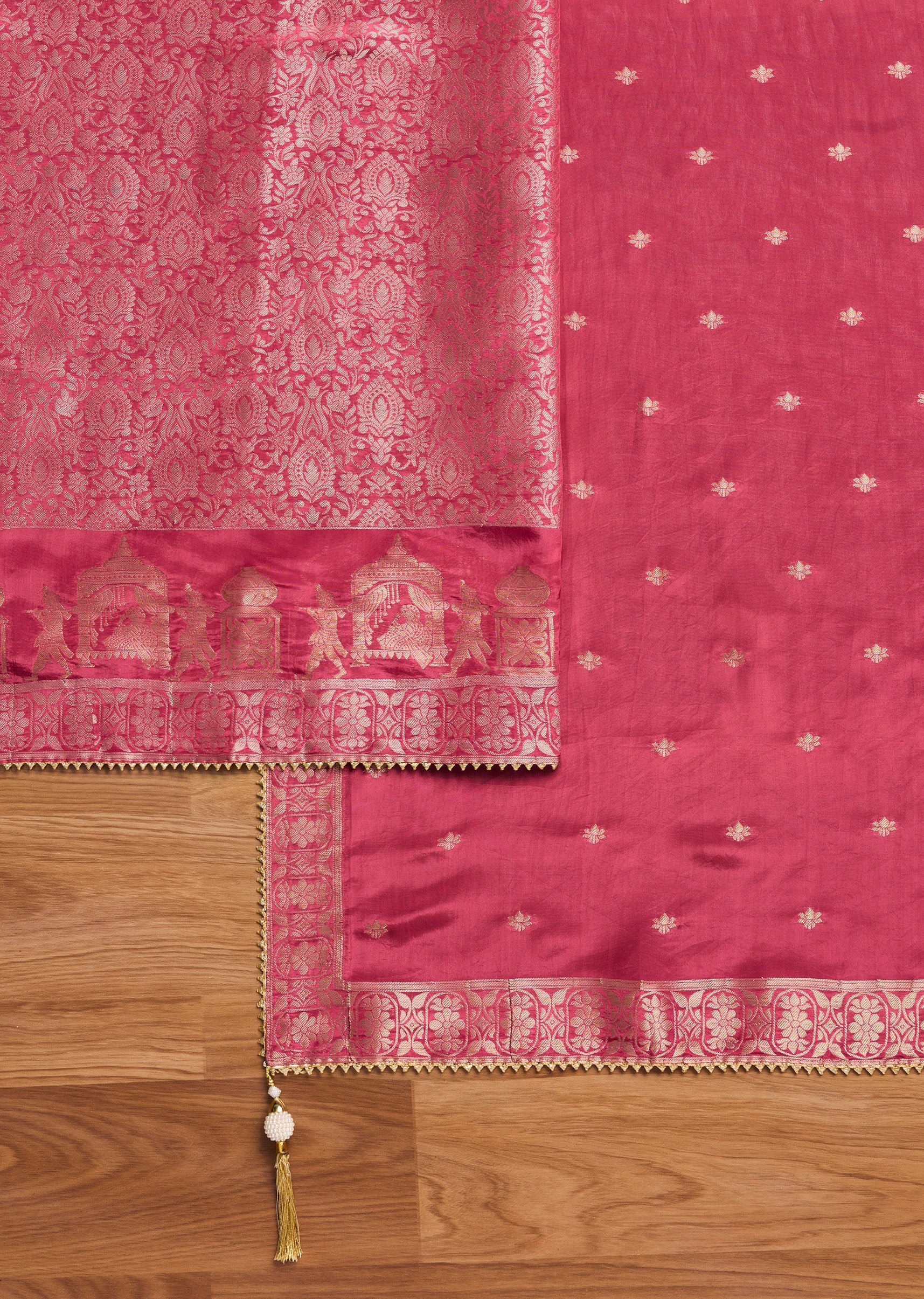 Magenta Tissue Brocade Banarasi Embroidered Unstitched Suit Set