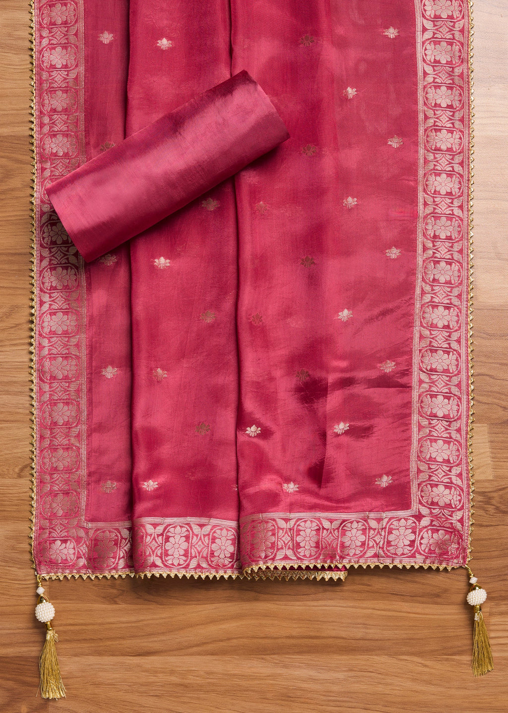 Magenta Tissue Brocade Banarasi Embroidered Unstitched Suit Set