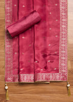 Magenta Tissue Brocade Banarasi Embroidered Unstitched Suit Set