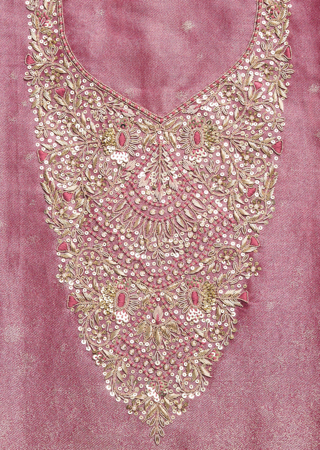 Magenta Tissue Embroidered Unstitched Suit Set